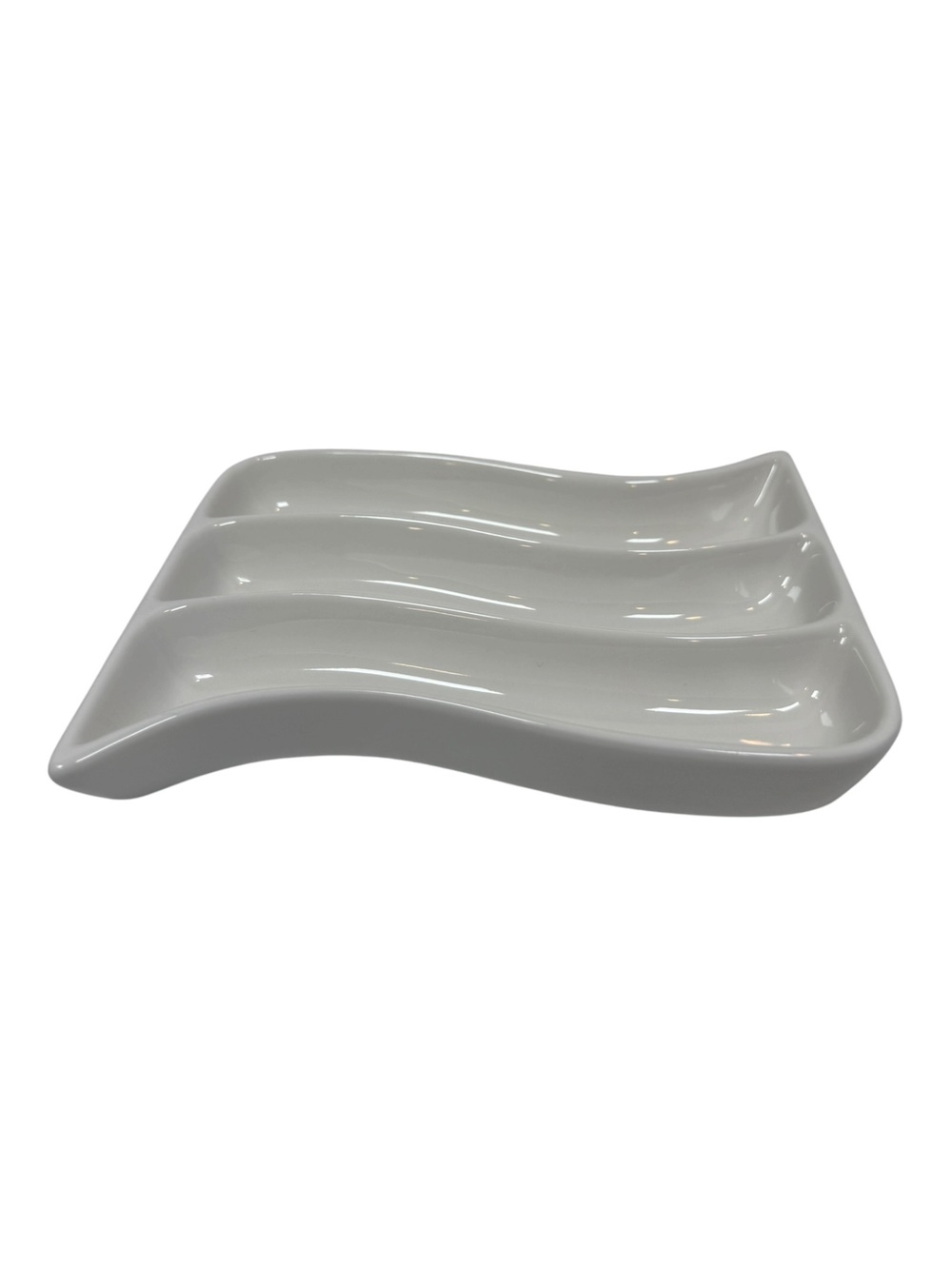 World Market White Ceramic Wavy Divided Appetizer Dish